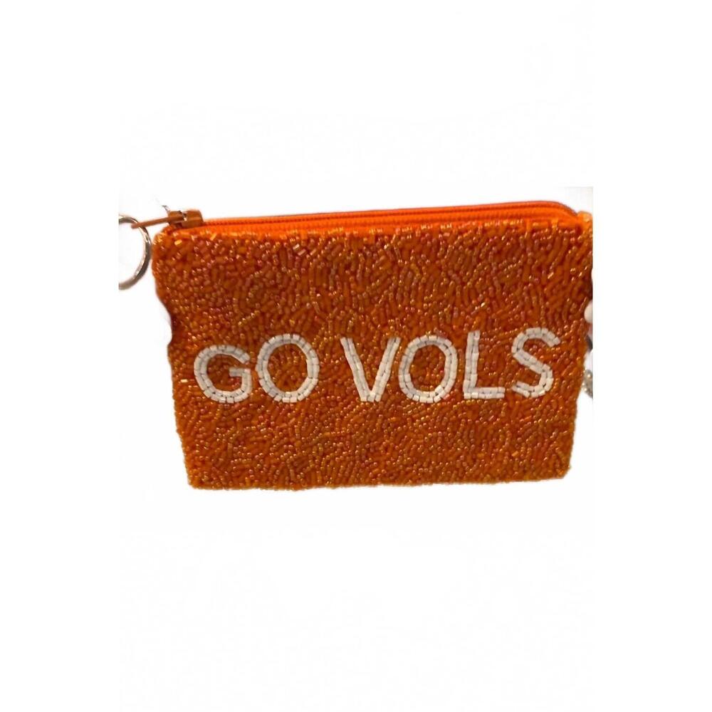 NEW TIANA beaded coin purse in orange/white